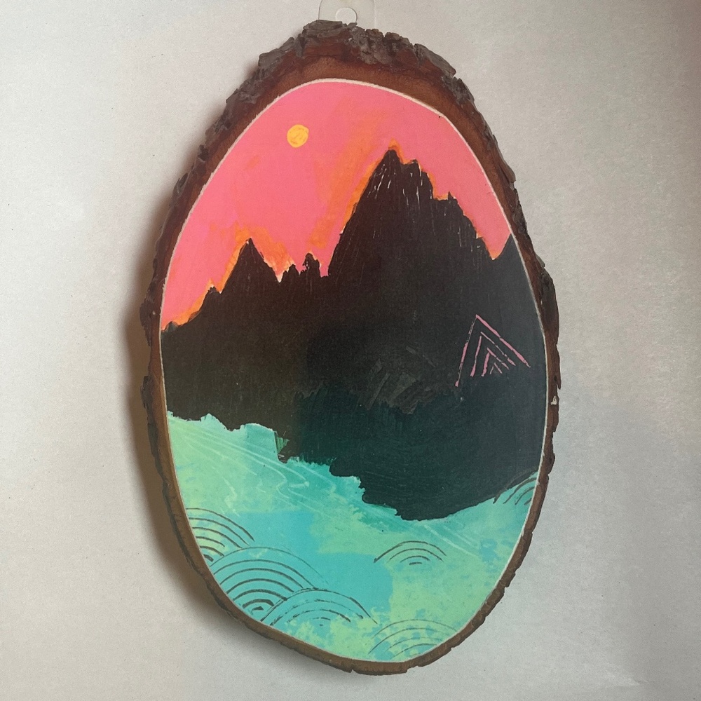 Cathy McMurray "Journey" Rustic Cedar Log Slice Art 9" x 6.5" Urban Wall Art